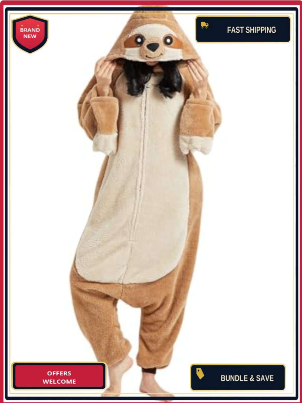 Adult Sloth Onesie Polar Fleece One-Piece Pajama Cosplay Halloween Costume
